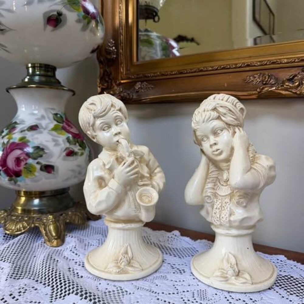 Vintage 1971 J. Kendrick Universal Statuary Saxophone Boy & Girl Bust Pair